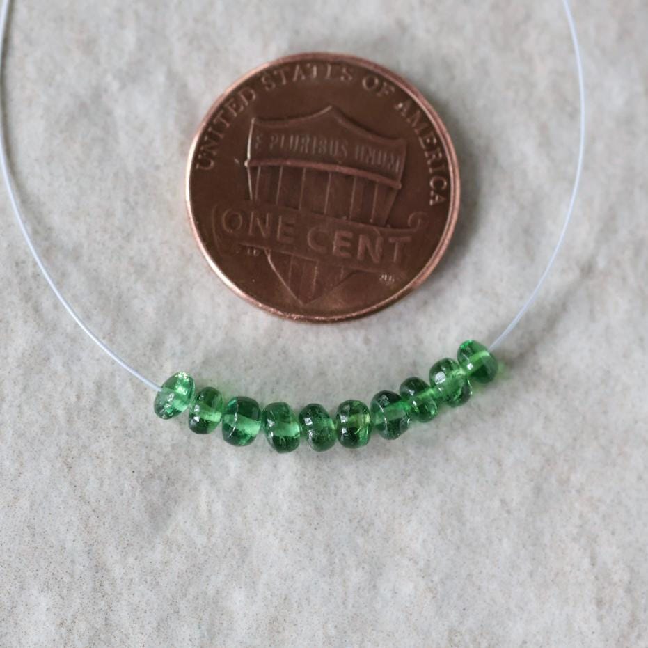 3.5mm Chrome Green Tourmaline Beads - Smooth Rondelle Natural Gemstone 6 Pcs