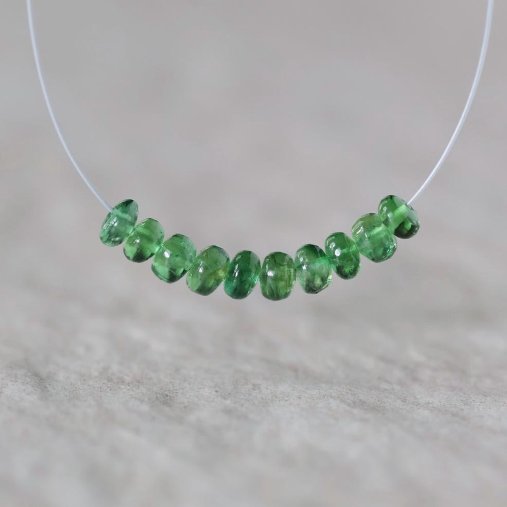 3.5mm Chrome Green Tourmaline Beads - Smooth Rondelle Natural Gemstone 6 Pcs
