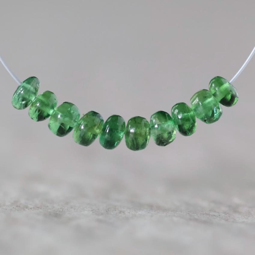 3.5mm Chrome Green Tourmaline Beads - Smooth Rondelle Natural Gemstone 6 Pcs