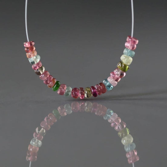 3.5mm AAA Multi Color Tourmaline Rondelle Beads Smooth 2” Gemstone Beads DIY Jewelry Making Gift October Birthstone