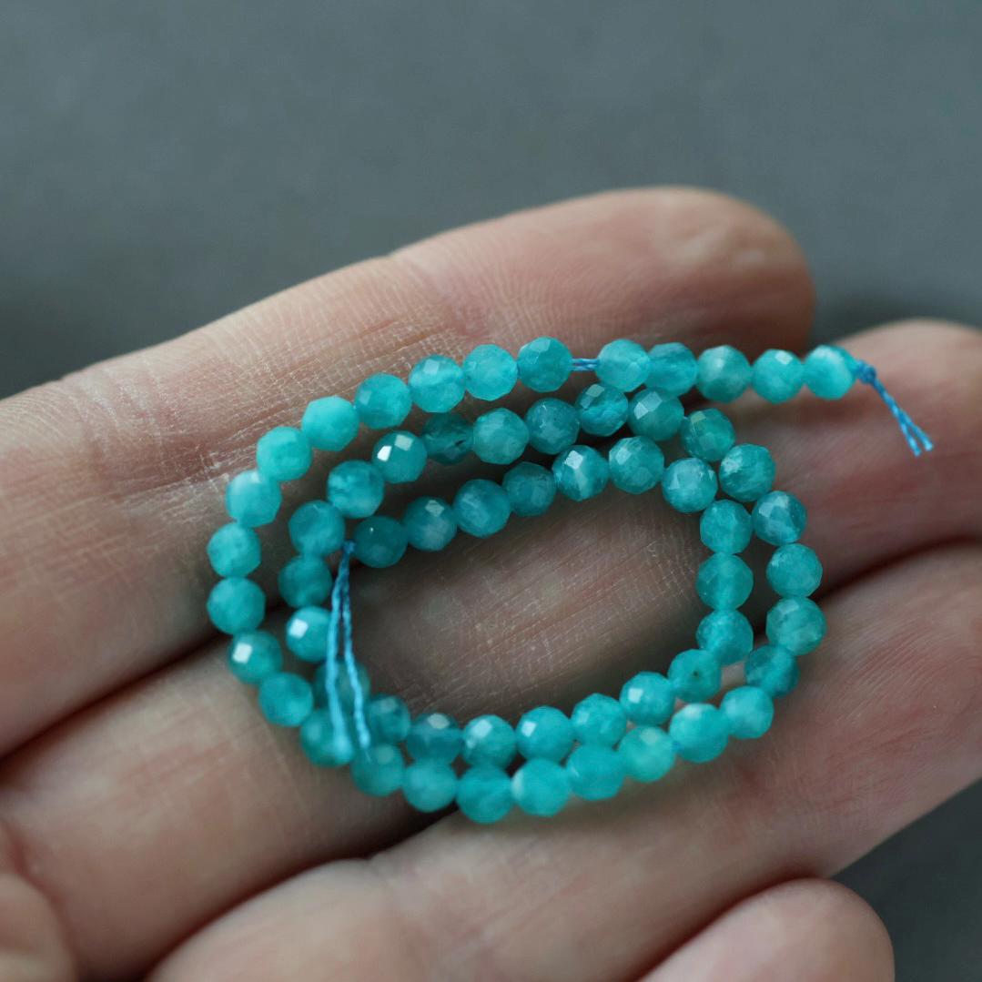 3.5mm AAA Russian Amazonite Faceted Beads Round Strand 7" Genuine Gemstone Beads for DIY Jewelry Making Beading Craft Gift Beads