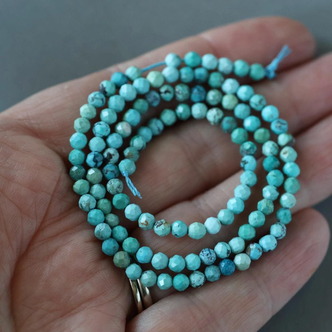 3.5mm Arizona Turquoise Beads - Faceted Round Natural Gemstone 15" Strand