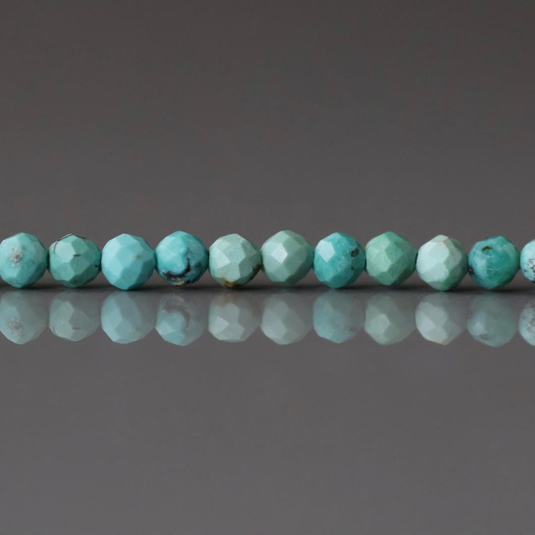 3.5mm Arizona Turquoise Beads - Faceted Round Natural Gemstone 15" Strand