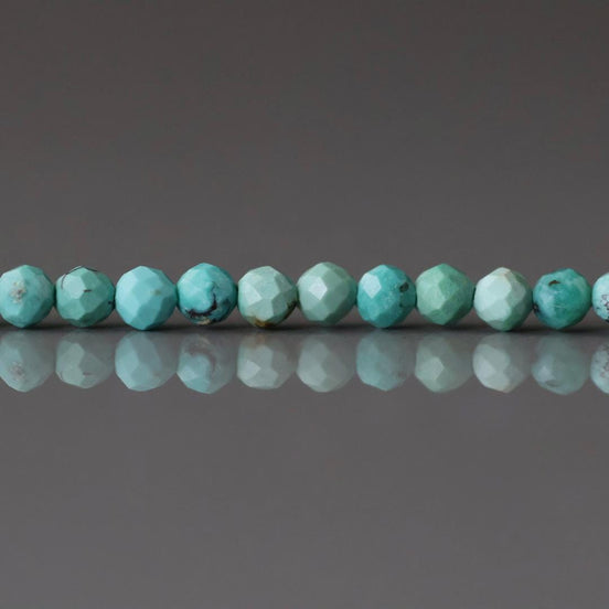 3.5mm Arizona Turquoise Beads - Faceted Round Natural Gemstone 15" Strand