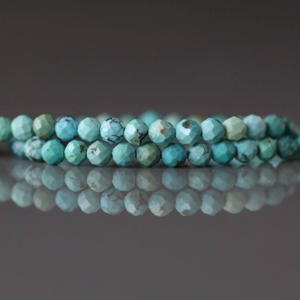 3.5mm Arizona Turquoise Beads - Faceted Round Natural Gemstone 15" Strand