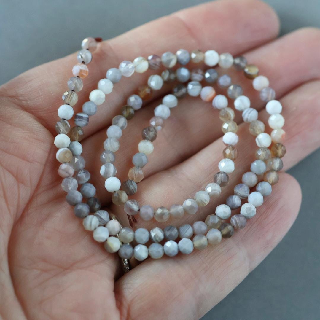 3.5mm Botswana Agate Beads - Faceted Round Natural Gemstone 15" Strand
