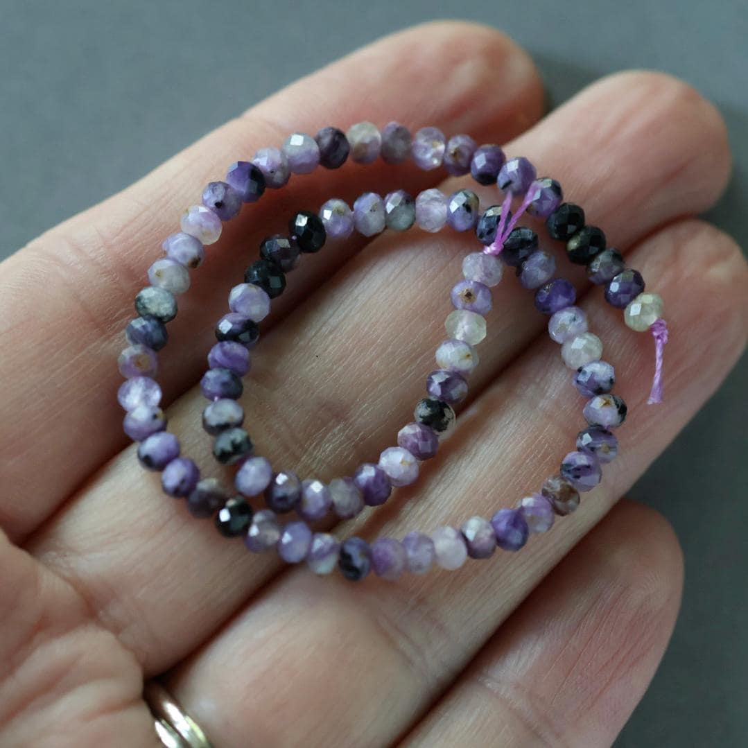 3.5mm Charoite Rondelle Beads Faceted Genuine Crystal Beads 7” Sparkly Gemstone Beads Jewelry Making DIY Necklace Earrings