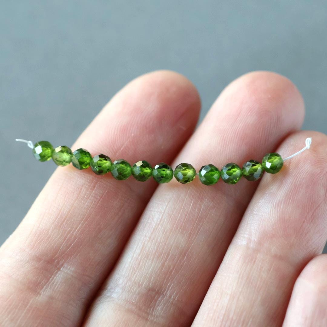3.5mm Chrome Diopside Beads – Smooth Round Natural Gemstone - 12 pcs