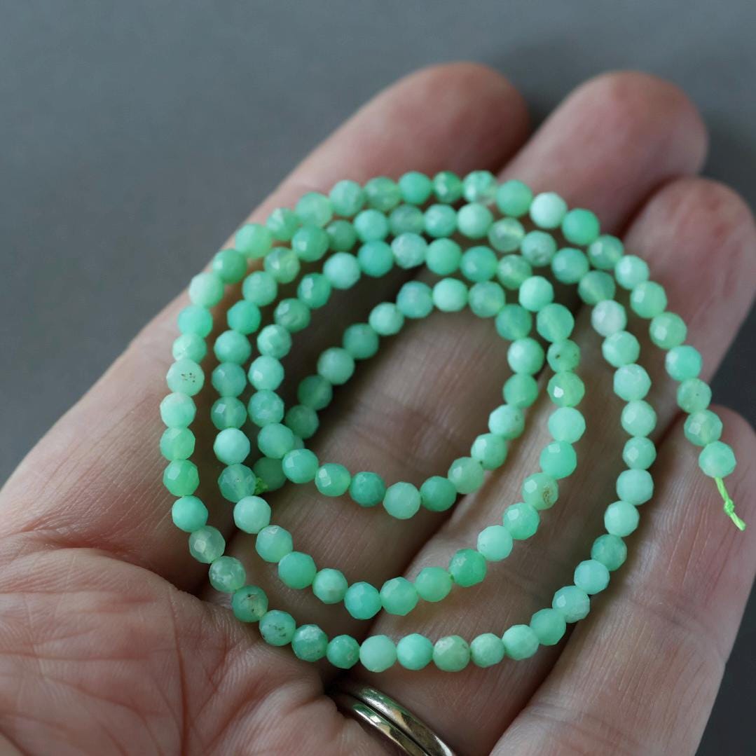 3.5mm Chrysoprase Beads ‚Äì Faceted Round Natural Gemstone 15" Strand