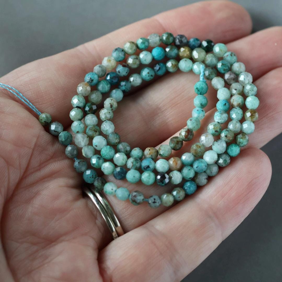 3.5mm Cuprite in Chrysocolla Beads ‚Äì Faceted Round Natural Gemstone 15" Strand