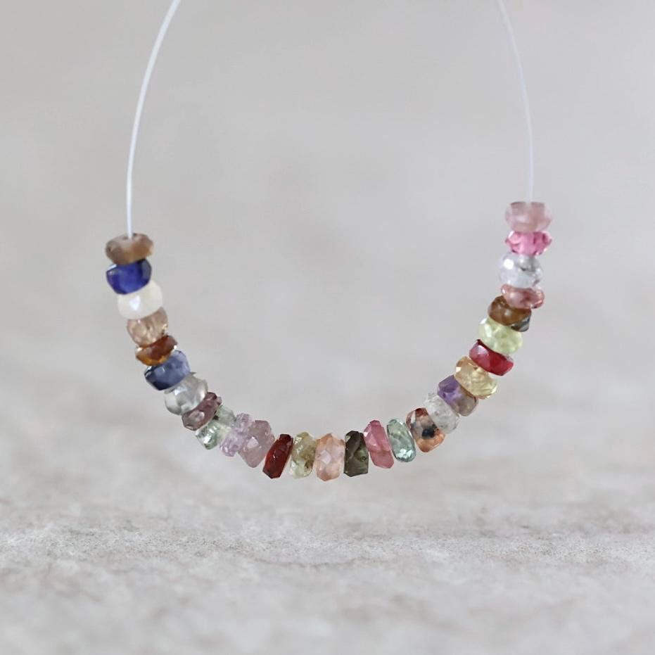 3.5mm Disco Sapphire Beads Faceted Rondelle Colorful Multi Sapphire 2” Natural Gemstone for DIY Jewelry Making