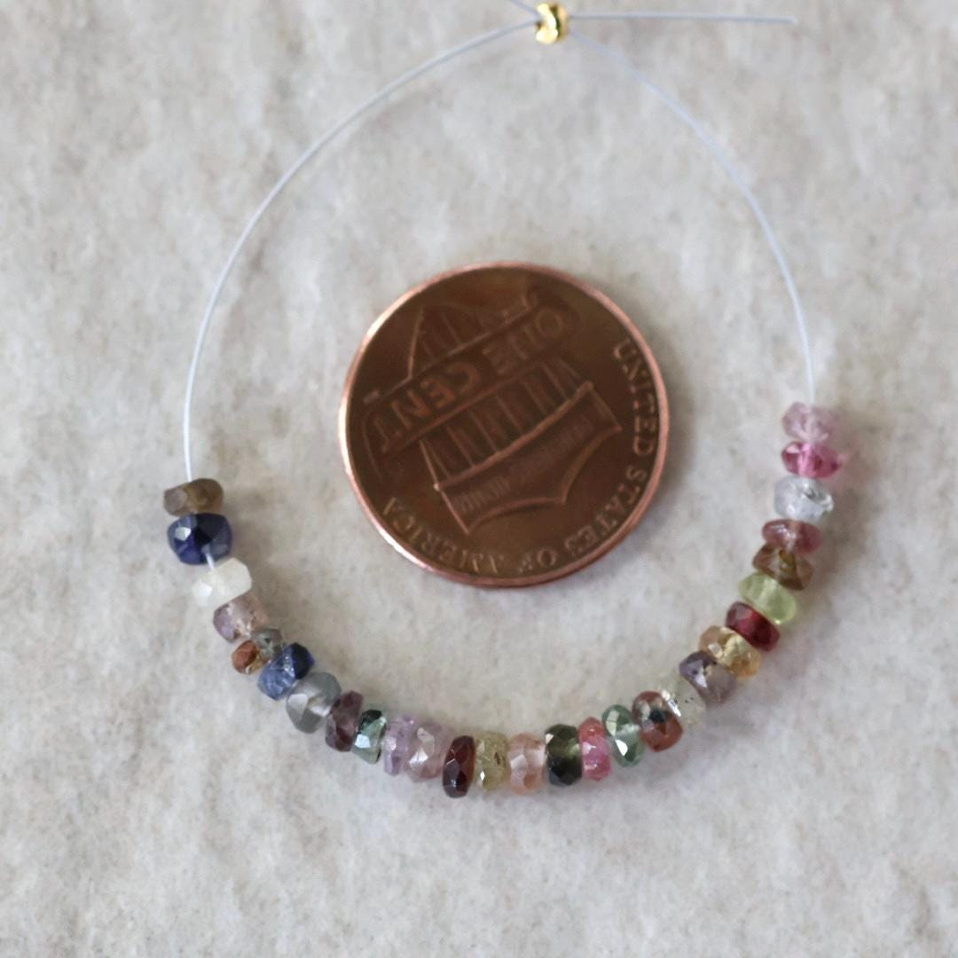 3.5mm Disco Sapphire Beads Faceted Rondelle Colorful Multi Sapphire 2” Natural Gemstone for DIY Jewelry Making