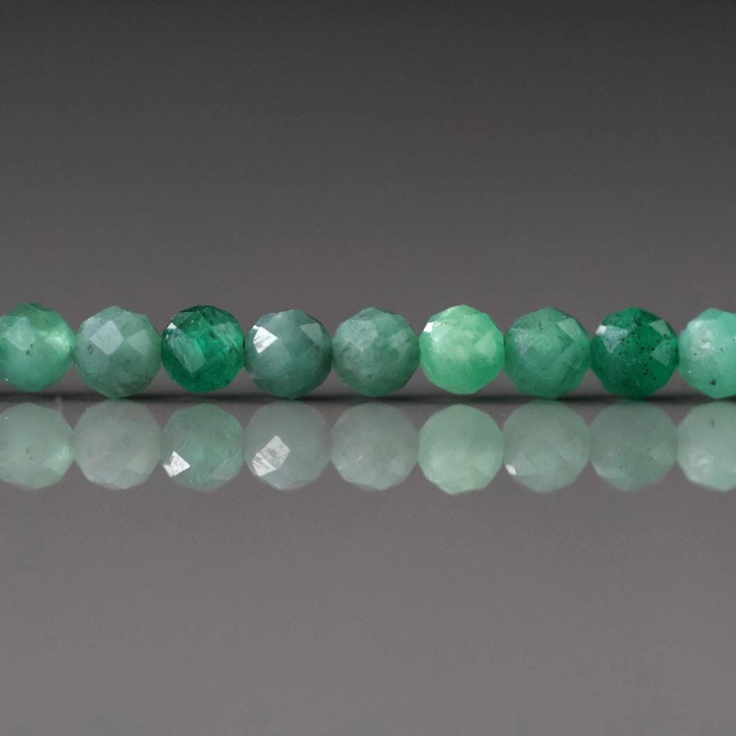 3.5mm Emerald Beads – Faceted Round Natural Gemstone 15" Strand