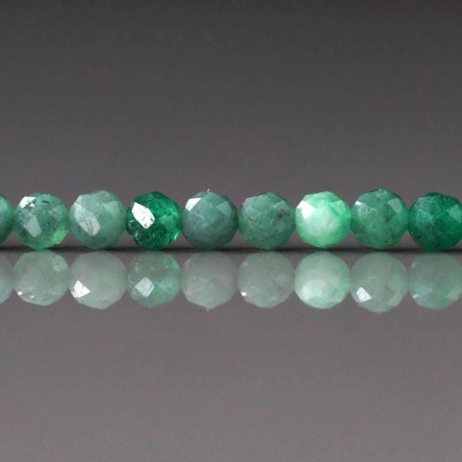 3.5mm Emerald Beads – Faceted Round Natural Gemstone 15" Strand