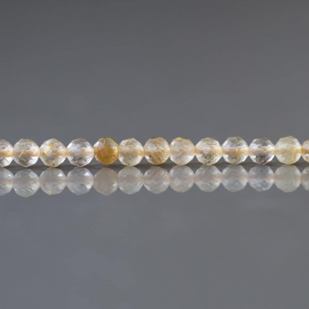 3.5mm Golden Rutilated Quartz Micro Faceted Beads Genuine Yellow Quartz Beads 15.5" Sparkly Gemstone Beads for Jewelry Making