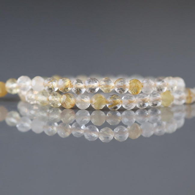 3.5mm Golden Rutilated Quartz Micro Faceted Beads Genuine Yellow Quartz Beads 15.5" Sparkly Gemstone Beads for Jewelry Making