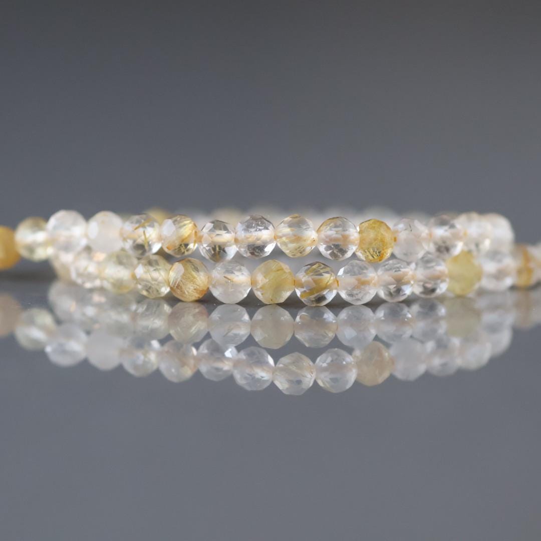 3.5mm Golden Rutilated Quartz Beads ‚Äì Faceted Round Natural Gemstone 15" Strand