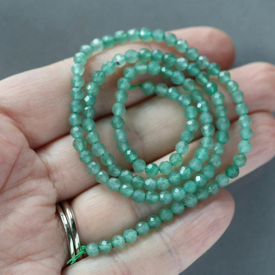 3.5mm Green Aventurine Beads ‚Äì Faceted Round Natural Gemstone 15" Strand