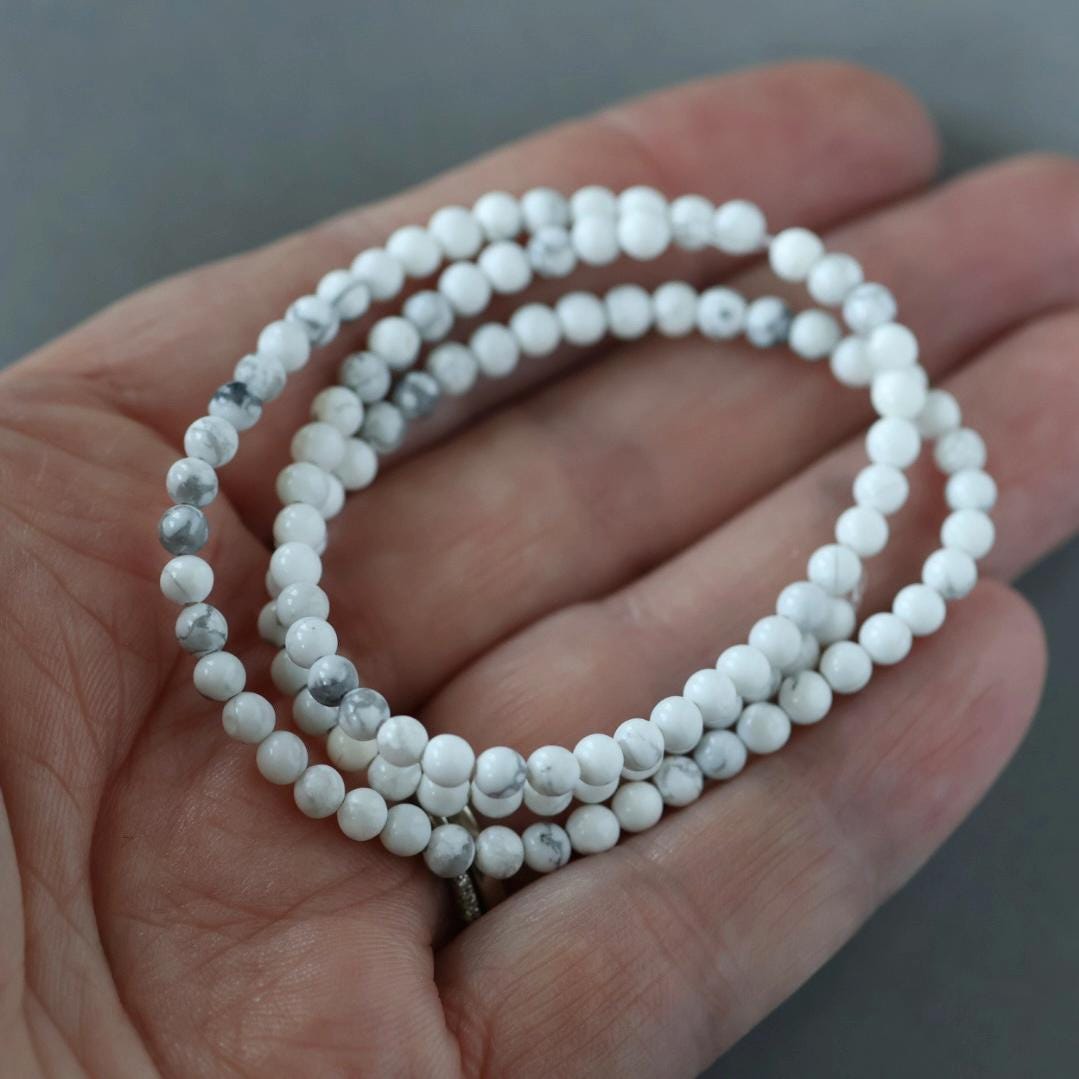 3.5mm Howlite Beads - Smooth Round Natural Gemstone 15" Strand