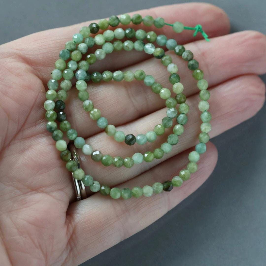 3.5mm Light Green Tourmaline Beads ‚Äì Faceted Round Natural Gemstone 15" Strand