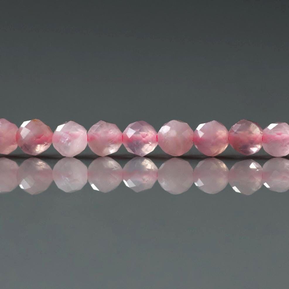 3.5mm Madagascar Rose Quartz Beads – Faceted Round Natural Gemstone 15" Strand