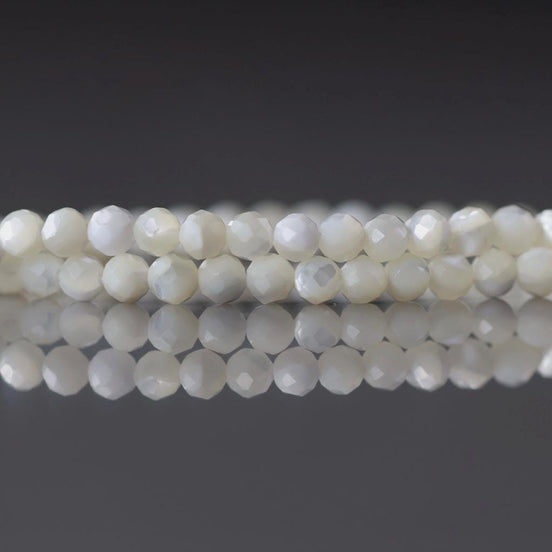 3.5mm Natural Mother of Pearl Beads Faceted MOP Genuine Shell Beads 15" Gemstone Jewelry Making Gift for crafter
