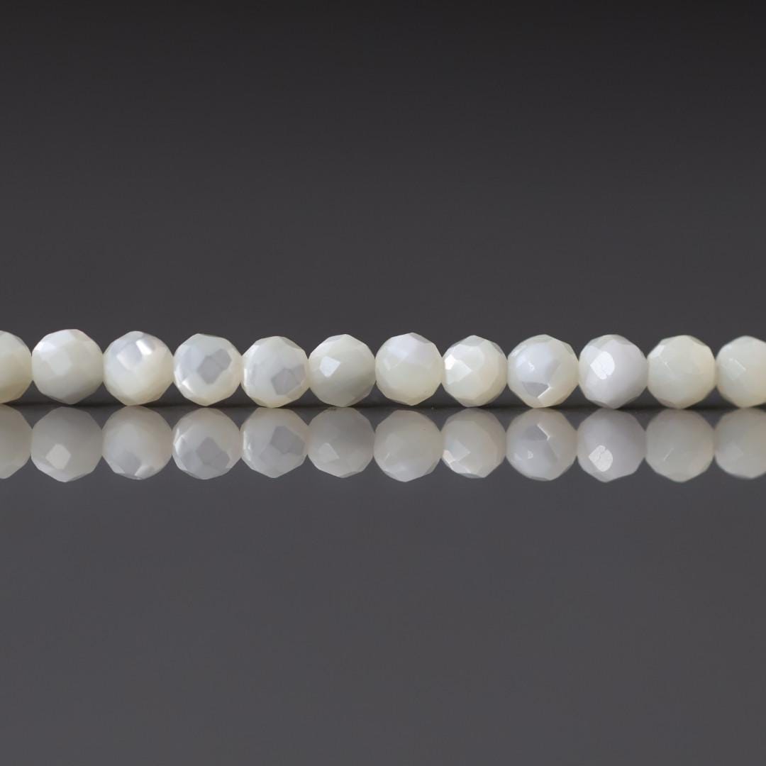 3.5mm Natural Mother of Pearl Beads - Faceted Round Natural Gemstone 15" Strand