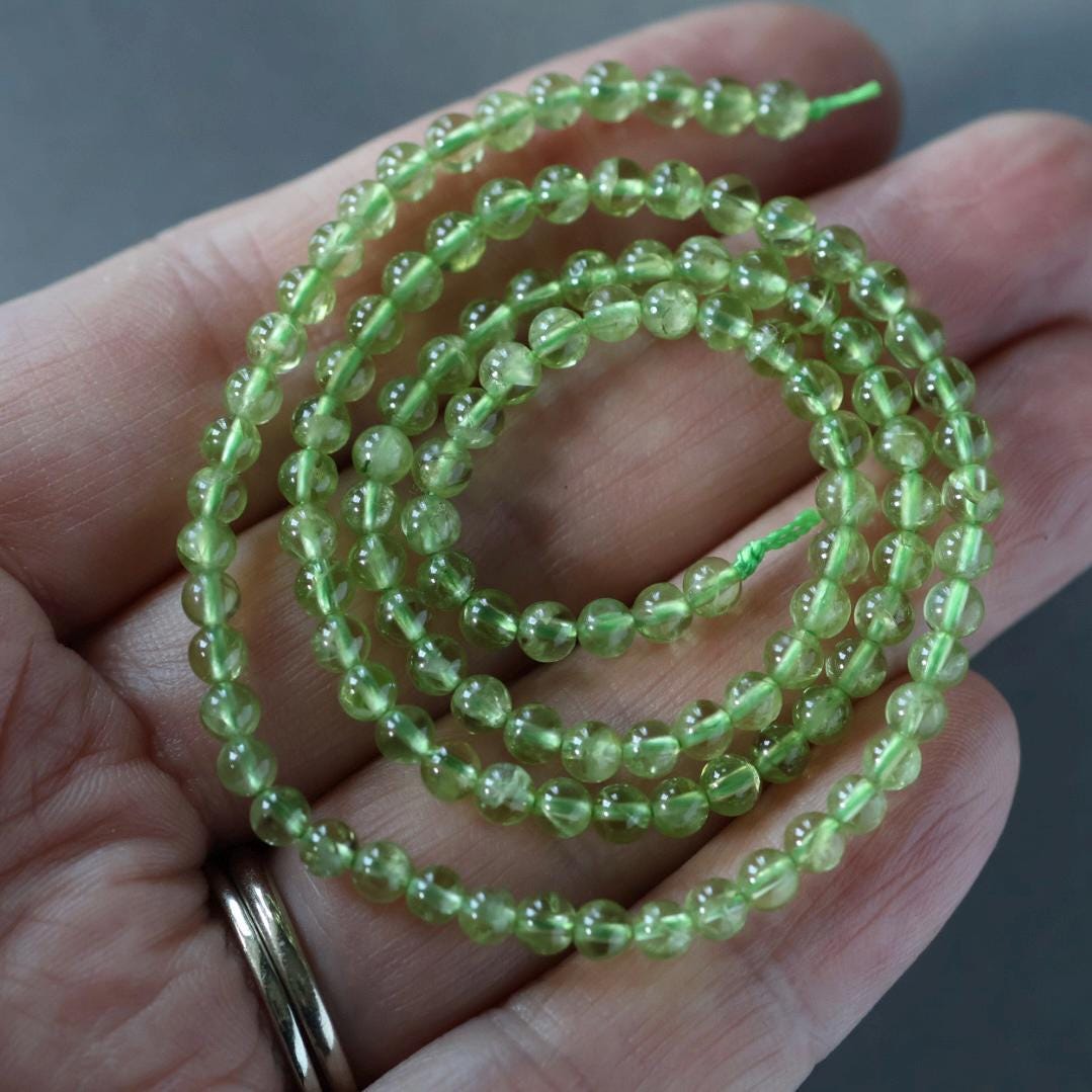3.5mm Peridot Beads – Smooth Round Natural Gemstone 15" Strand