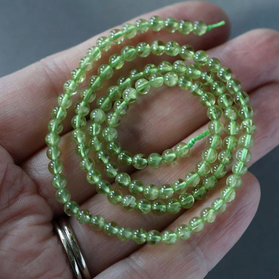 3.5mm Peridot Beads – Smooth Round Natural Gemstone 15" Strand