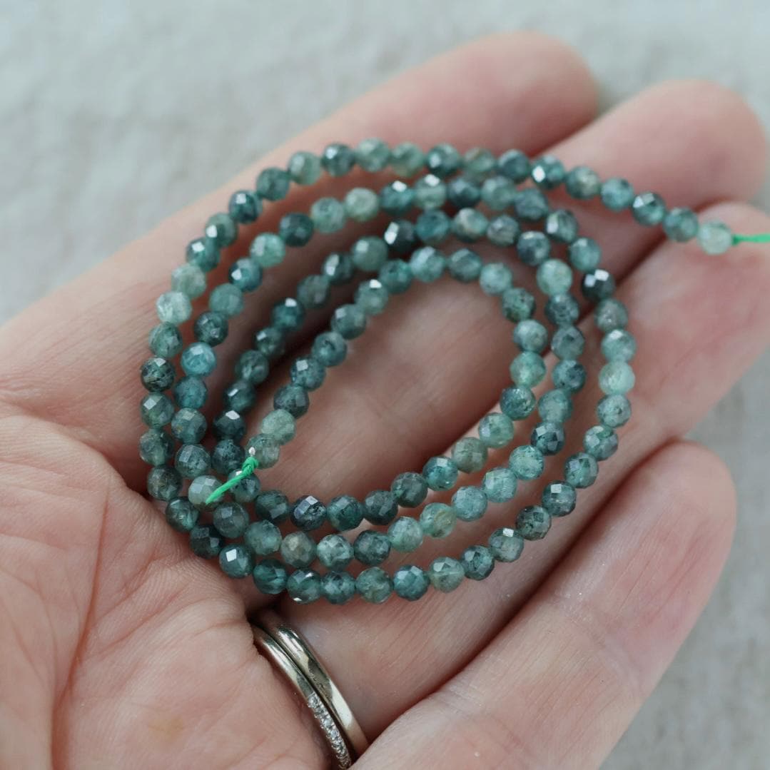 3.5mm Green Kyanite Beads – Faceted Round Natural Gemstone - 14 pcs