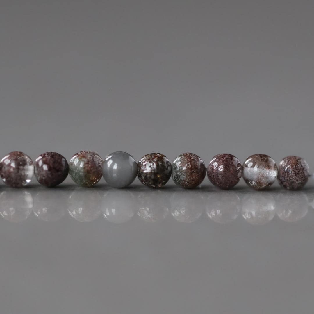 3.5mm Rare Lodolite Beads – Smooth Round Natural Gemstone - 2" Strand