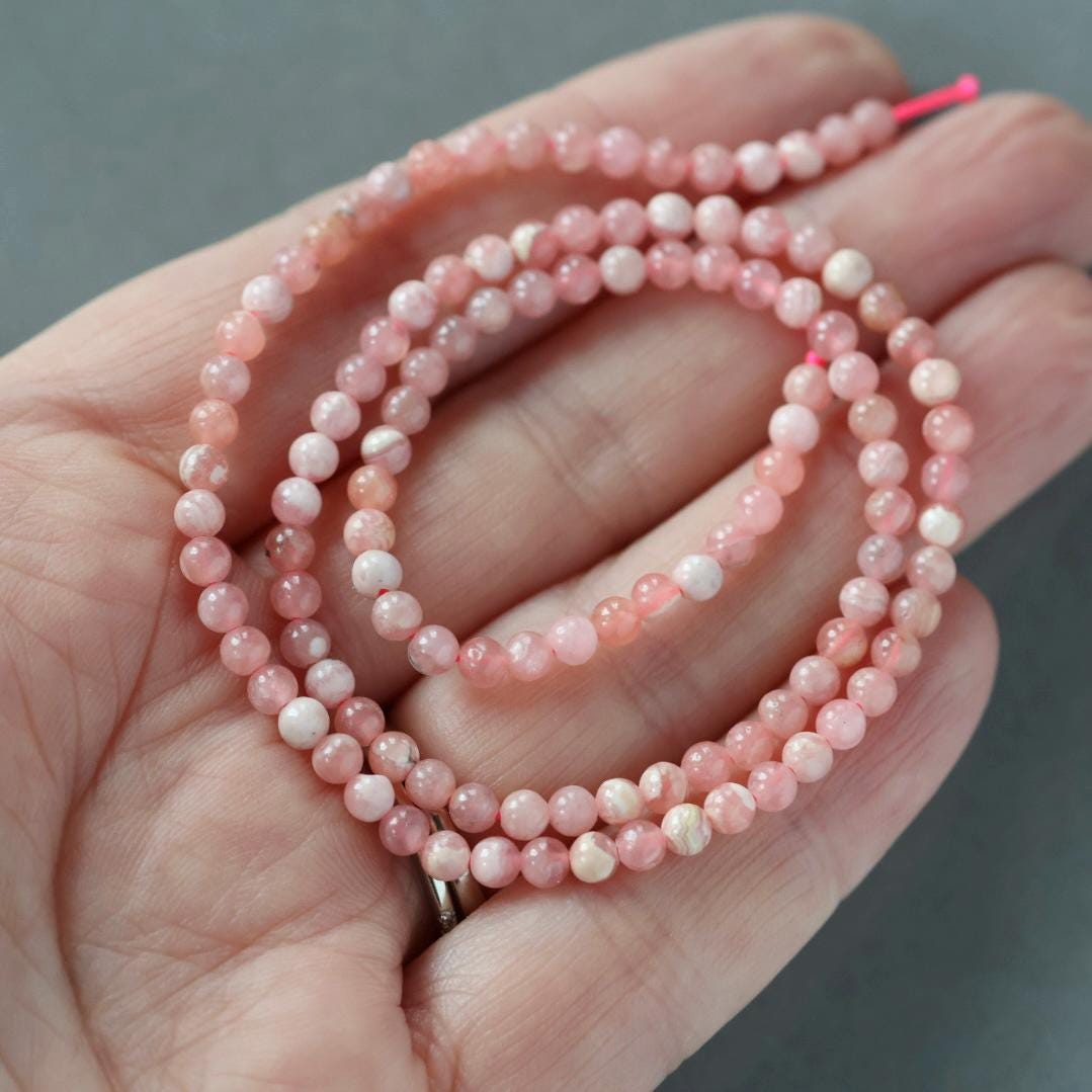 3.5mm Rhodochrosite Beads ‚Äì Smooth Round Natural Gemstone 15" Strand