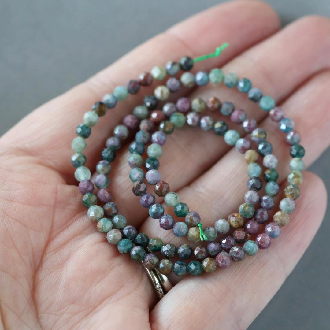 3.5mm Ruby Fuchsite Beads - Faceted Round Natural Gemstone 15" Strand