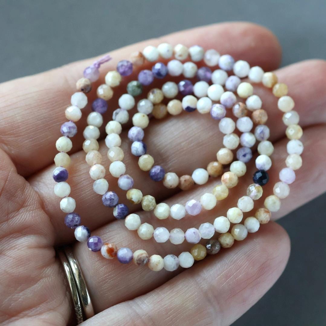 3.5mm Tiffany Stone (Bertrandite) Beads ‚Äì Faceted Round Natural Gemstone 15" Strand