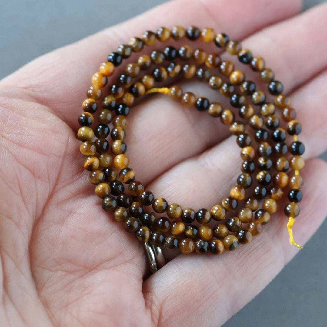 3.5mm Tiger's Eye Beads - Smooth Round Natural Gemstone 15" Strand