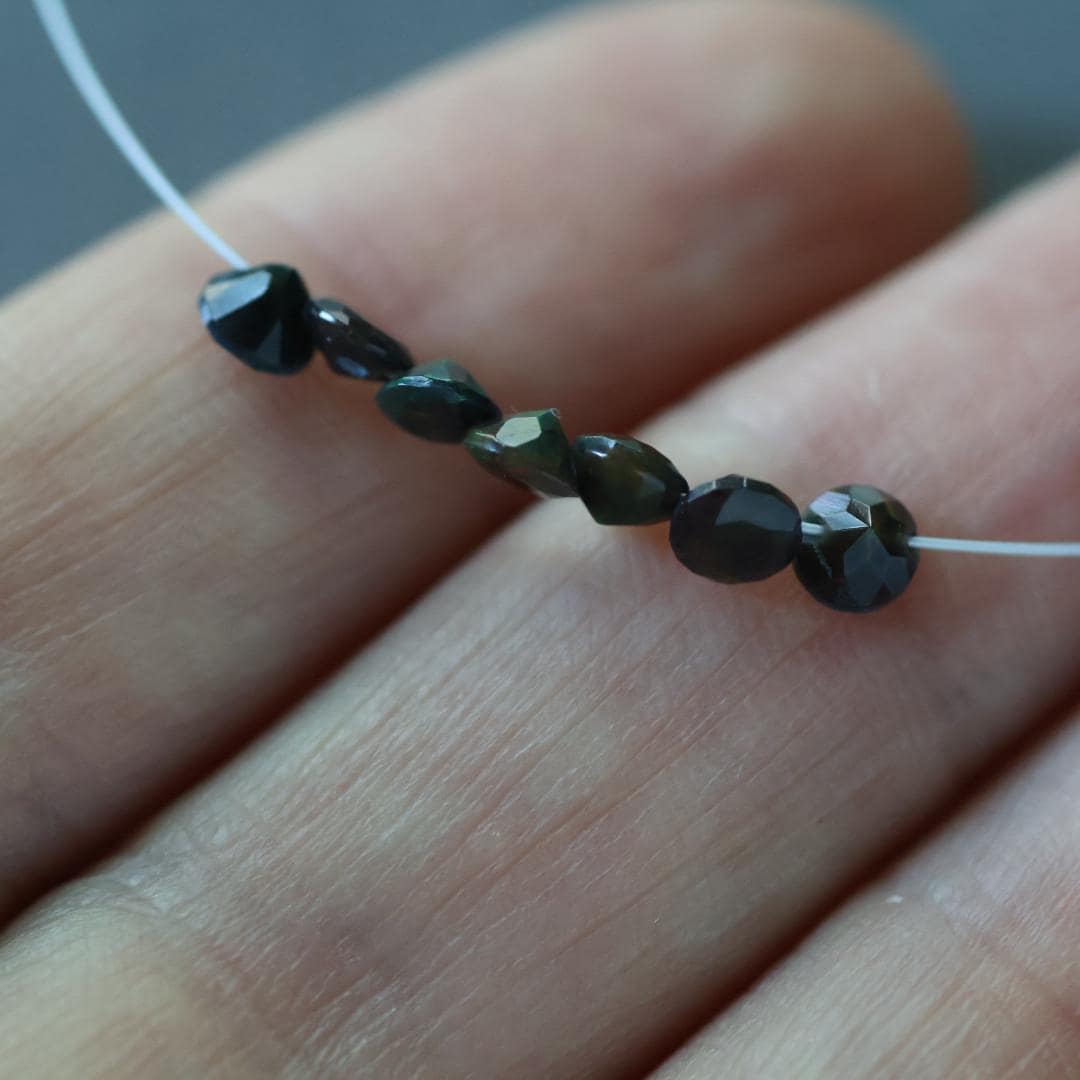 Tiny 3.5mm Black Ethiopian Opal Beads Diamond Cut Lozenge Beads Faceted Buttons Natural Welo Opal DIY Jewelry Making Earrings Necklace