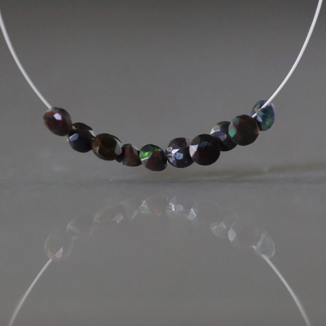 Tiny 3.5mm Black Ethiopian Opal Beads Diamond Cut Lozenge Beads Faceted Buttons Natural Welo Opal DIY Jewelry Making Earrings Necklace