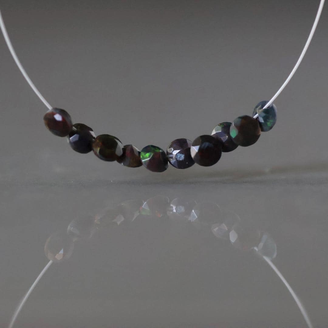 3.5mm Tiny Black Ethiopian Opal Button Beads – Faceted Natural Gemstone