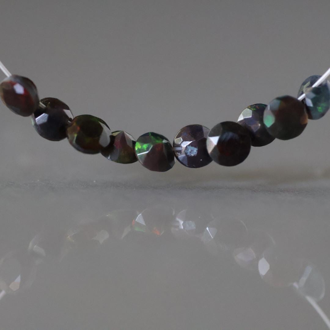 3.5mm Tiny Black Ethiopian Opal Button Beads – Faceted Natural Gemstone