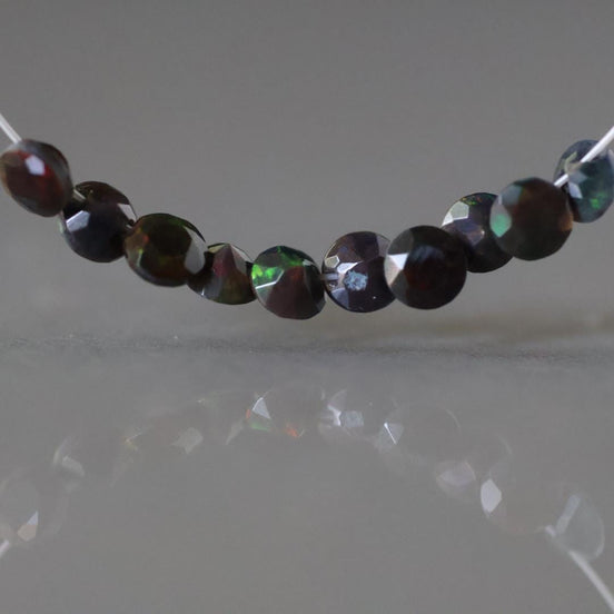 3.5mm Tiny Black Ethiopian Opal Button Beads – Faceted Natural Gemstone
