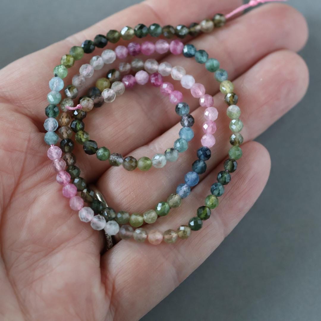 3.5mm AAA Watermelon Tourmaline Faceted Beads 15" Transparent Rainbow Gemstone Beads Jewelry Making Beading Gift Crafter October Birthstone