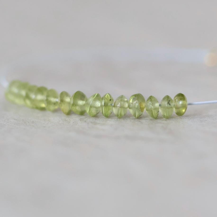 3mm 3.5mm AAA Peridot Rondelle Beads Smooth German Cut Nuggets 1” Natural Green Gemstone for DIY Jewelry Making