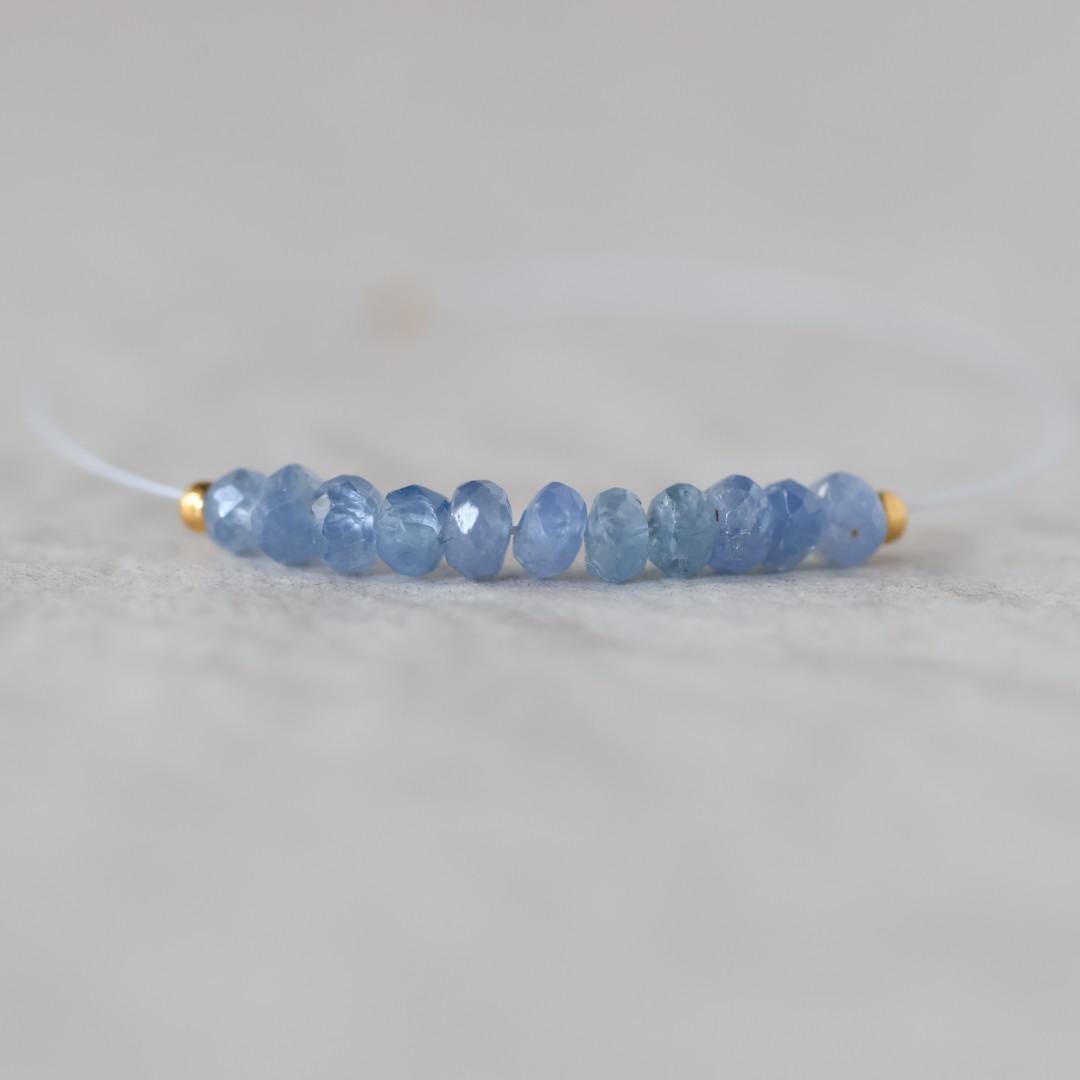 3.5-4mm Natural Burmese Blue Sapphire Beads Faceted Rondelle 1” Genuine Gemstone Beads for DIY Jewelry Making Supplies