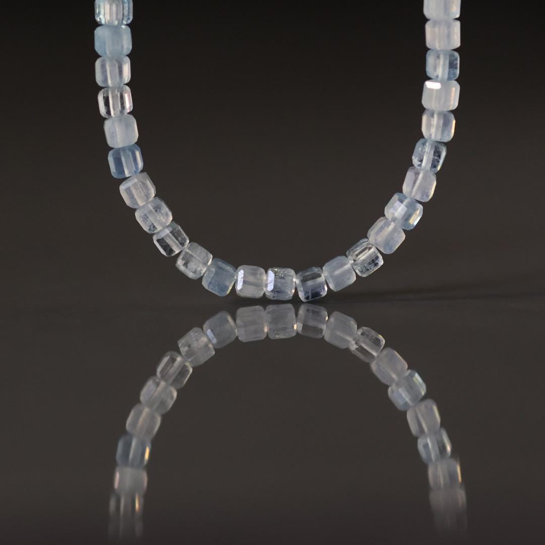 3mm AAA Aquamarine Beads Cube Faceted 7" Raw Genuine Gemstone Beads for Jewelry Making Beading Craft Gift Beads March Birthstone