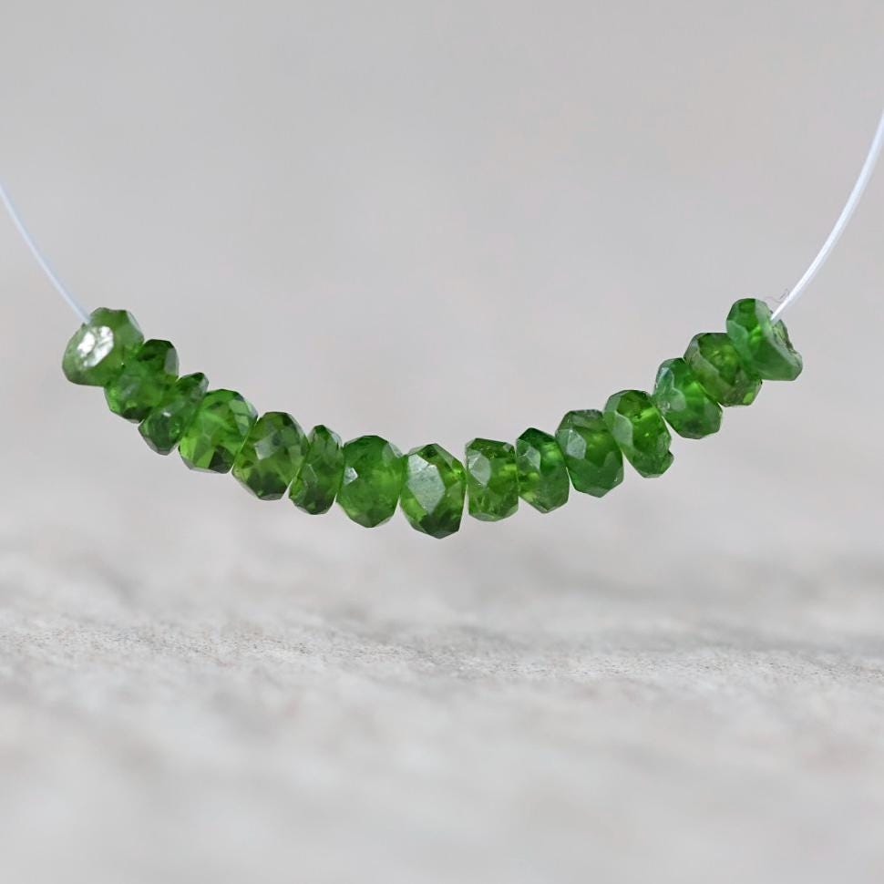 3mm AAA Chrome Green Tourmaline Smooth Rondelle Beads 1” Gem Quality Natural Gemstone for DIY Jewelry Making