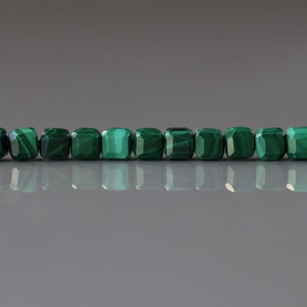 3mm AAA Malachite Cube Beads - Faceted Micro Gemstone 15" Strand