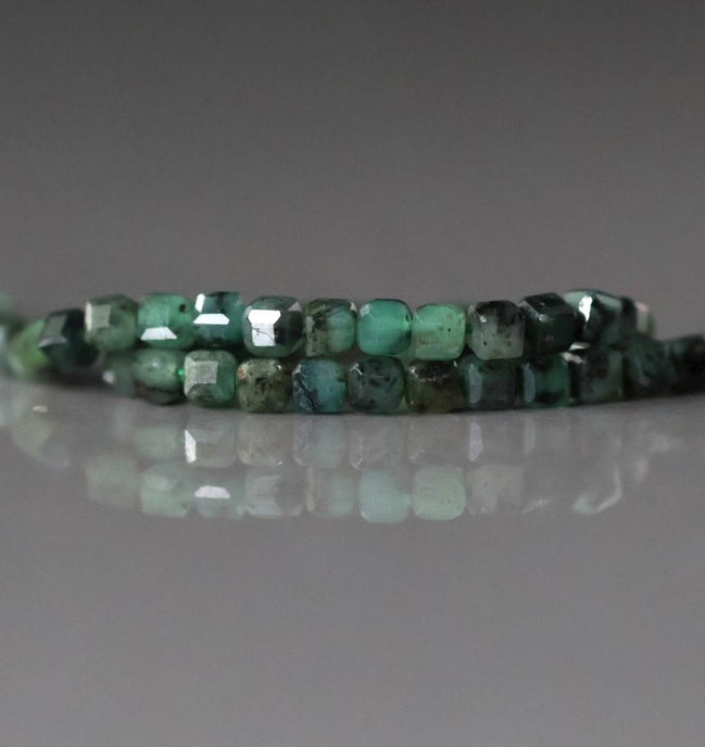 3mm AAA Natural Emerald Beads Cube Faceted 7” Raw Emerald Genuine Gemstone Beads Genuine Emerald for Jewelry Making Beading Craft Gift
