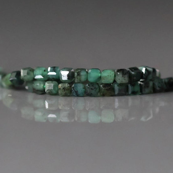 3mm AAA Natural Emerald Beads Cube Faceted 7” Raw Emerald Genuine Gemstone Beads Genuine Emerald for Jewelry Making Beading Craft Gift