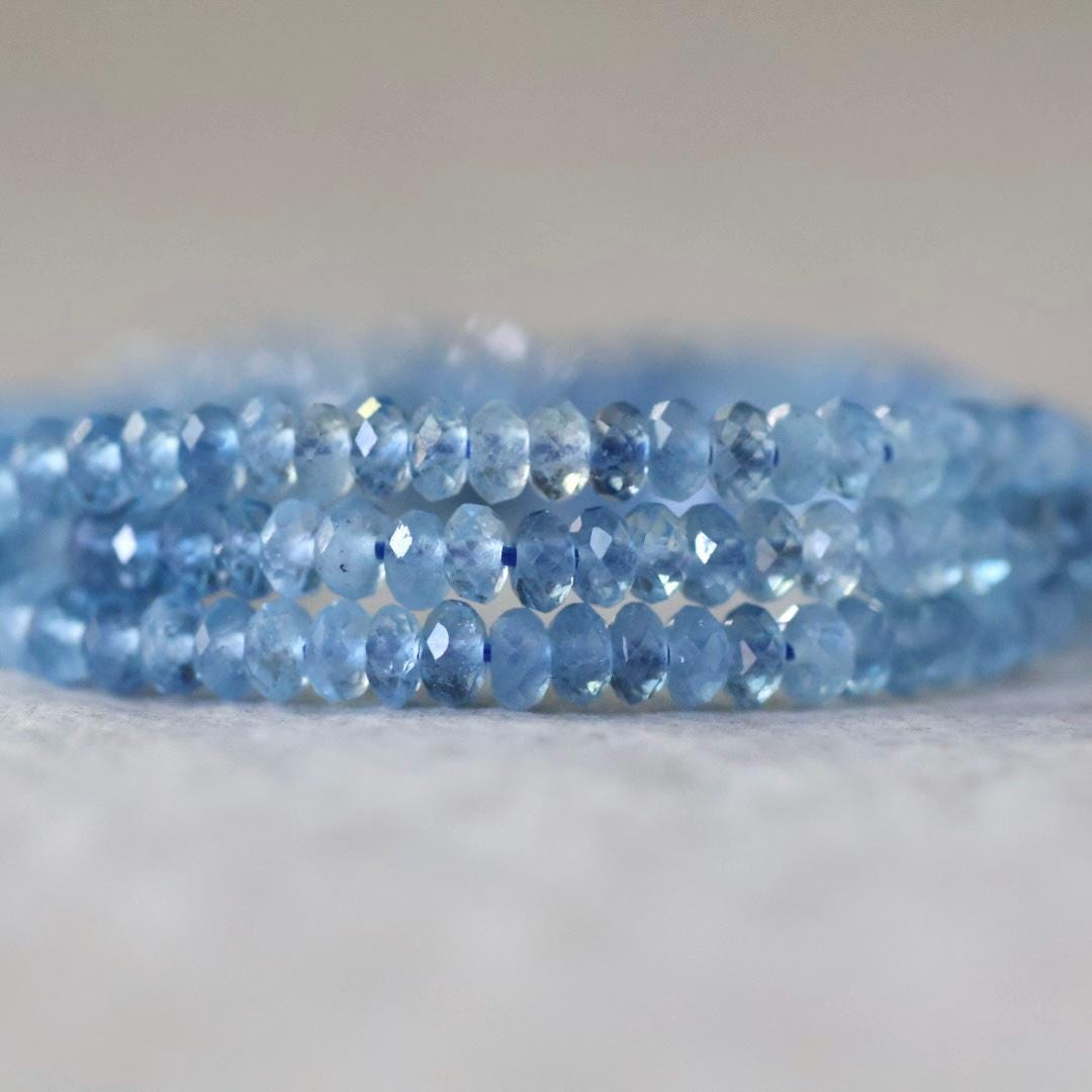 3mm AAA Santa Maria Aquamarine Rondelle Beads Faceted Natural Genuine Gemstone Beads for Jewelry Making Craft Gift Beads March Birthstone