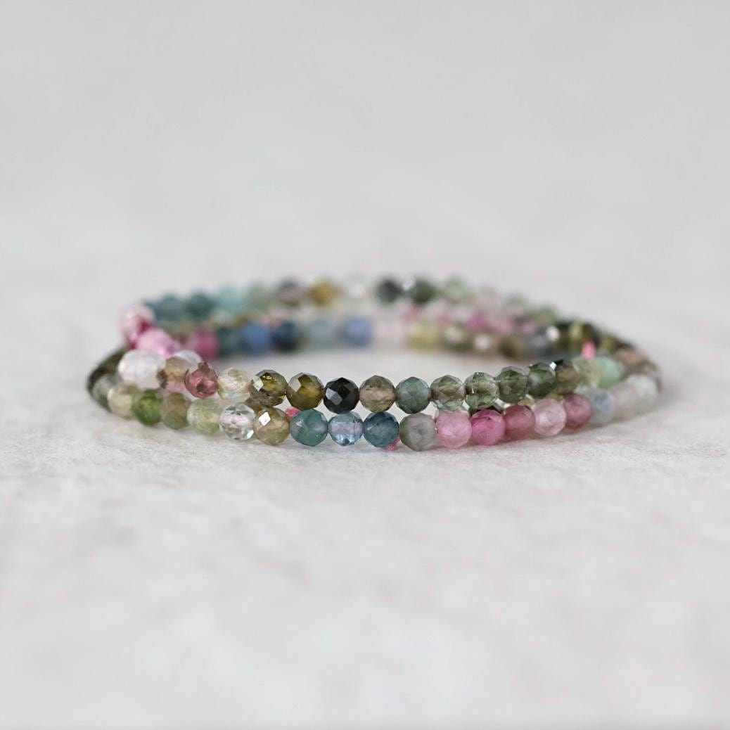 3.5mm Watermelon Tourmaline Beads - Faceted Round Natural Gemstone 15" Strand
